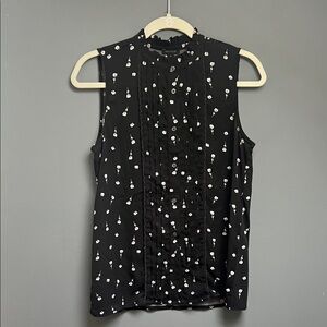 Ann Taylor | Black Sleeveless Top with Floral Pattern